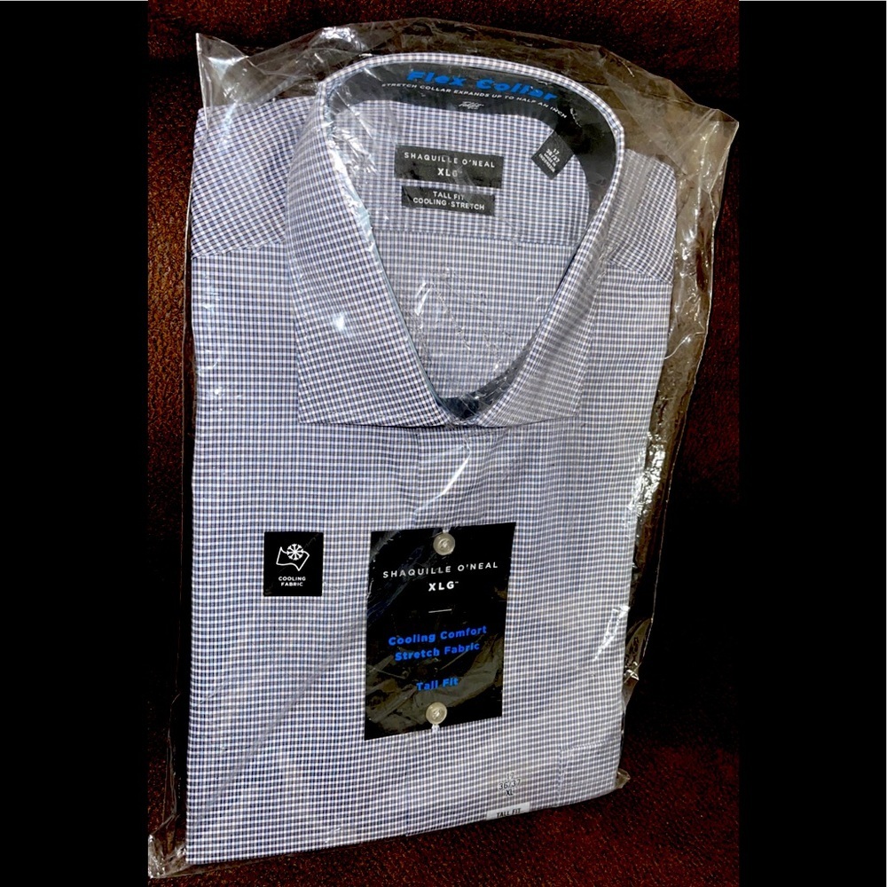 Men’s Dress Shirt Big Tall Long Sleeves Multi Blue Shaquille O’Neal XL, 2XL NEW